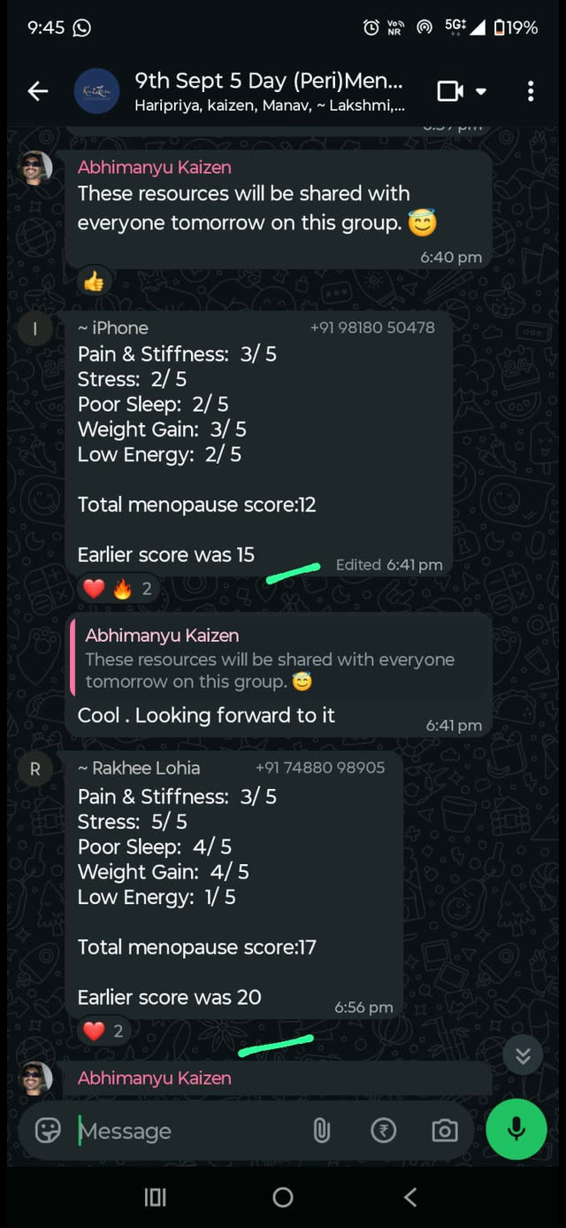 A WhatsApp message from a Kaizen member describing their experience